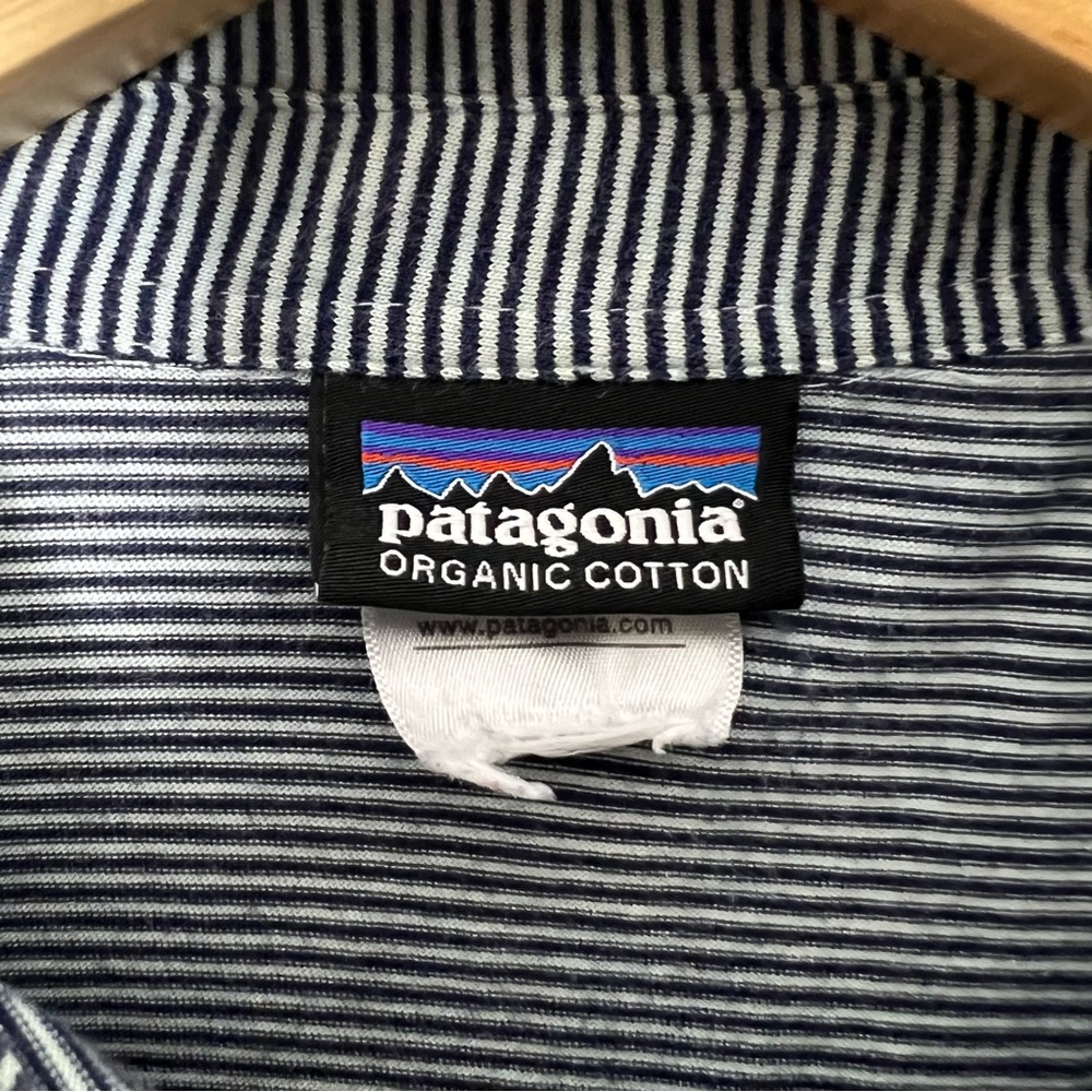 Patagonia Mens Organic Cotton Navy Blue Striped Short Sleeve Polo Shirt XL 606 - Picture 4 of 6